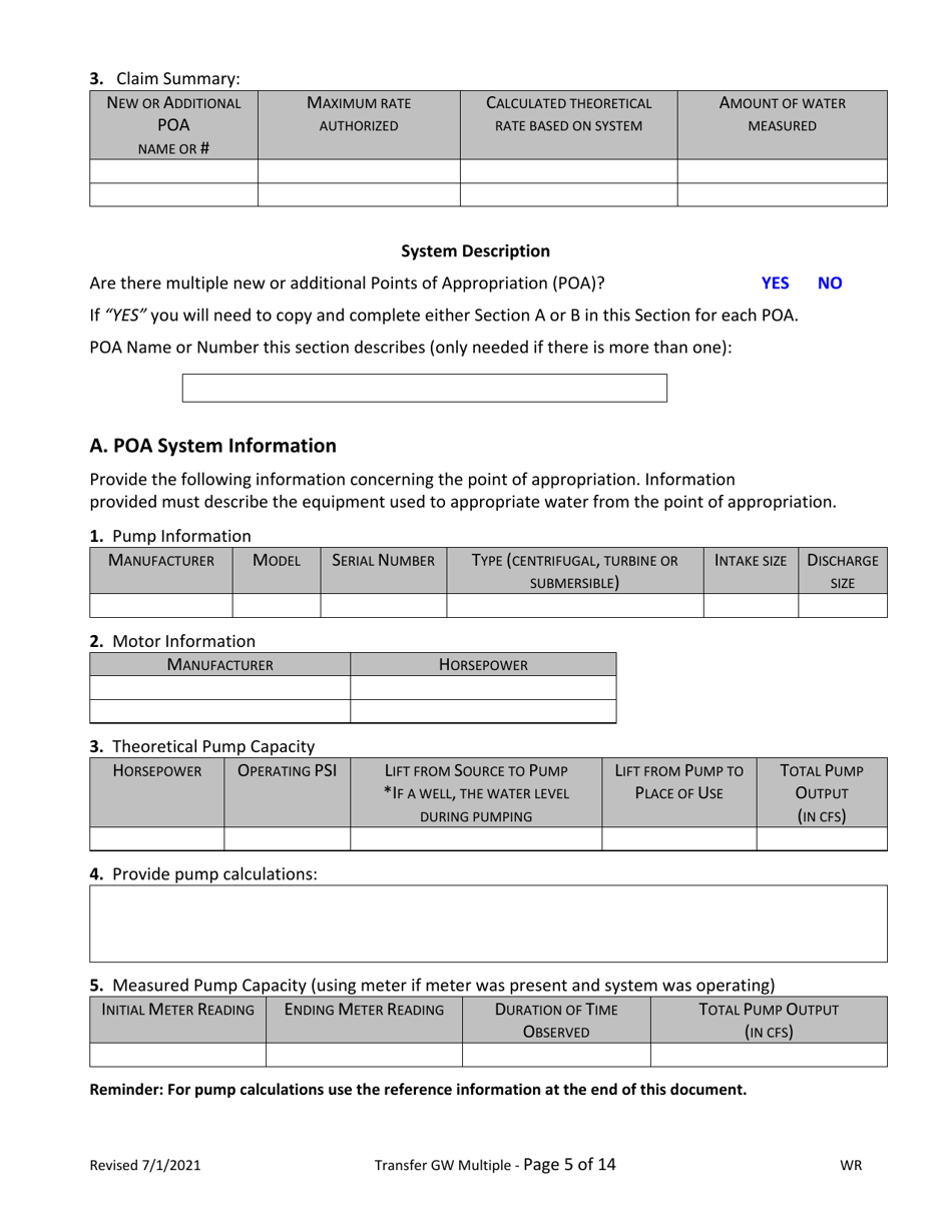 Claims of Beneficial Use for Transfer With Multiple Changes - Groundwater - Oregon, Page 5