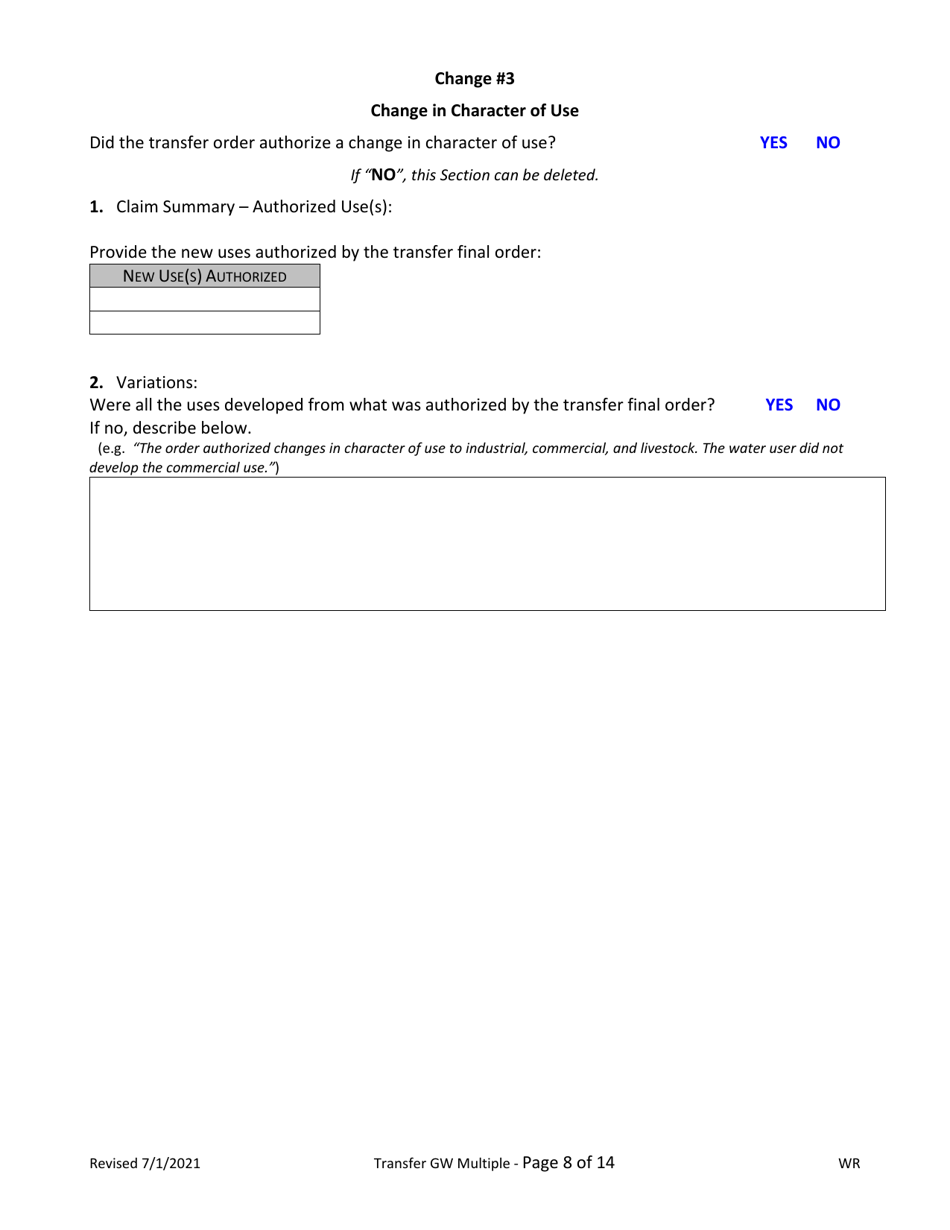 Claims of Beneficial Use for Transfer With Multiple Changes - Groundwater - Oregon, Page 8