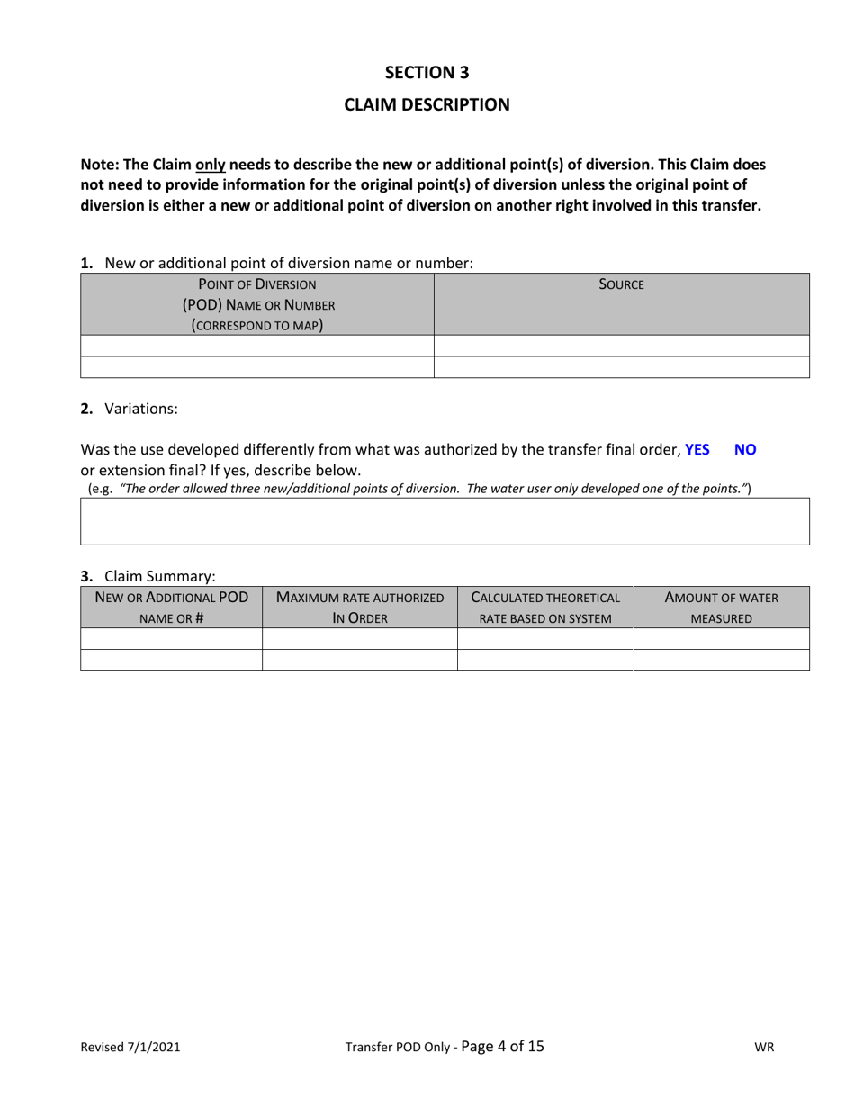 Claims of Beneficial Use for Transfer New or Additional Pod Only - Oregon, Page 4