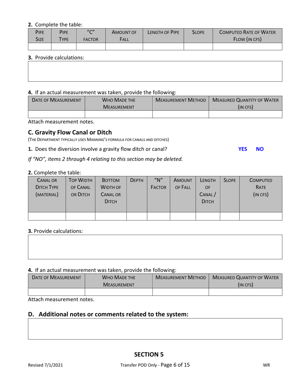 Claims of Beneficial Use for Transfer New or Additional Pod Only - Oregon, Page 6
