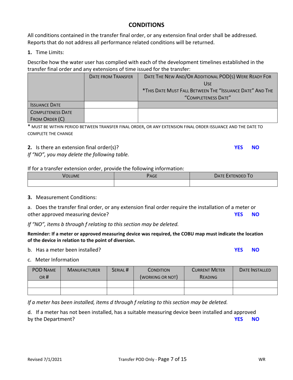 Claims of Beneficial Use for Transfer New or Additional Pod Only - Oregon, Page 7
