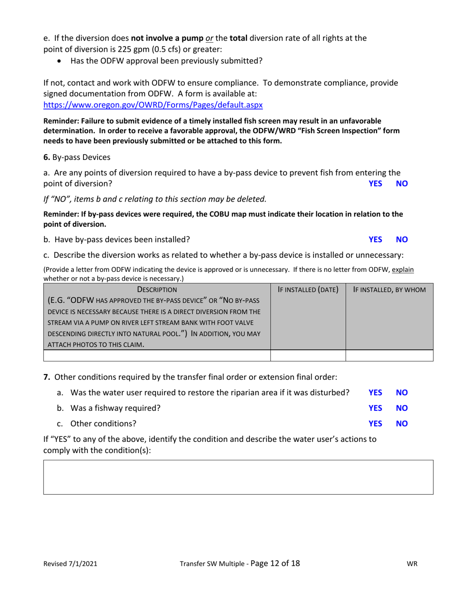 Claims of Beneficial Use for Transfer With Multiple Changes - Surface Water - Oregon, Page 12