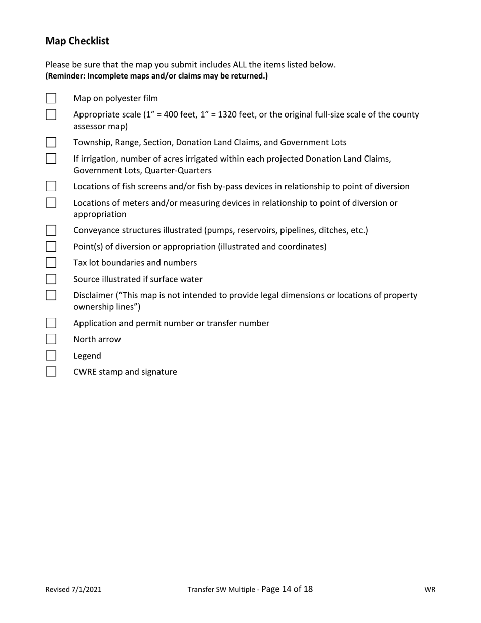 Claims of Beneficial Use for Transfer With Multiple Changes - Surface Water - Oregon, Page 14