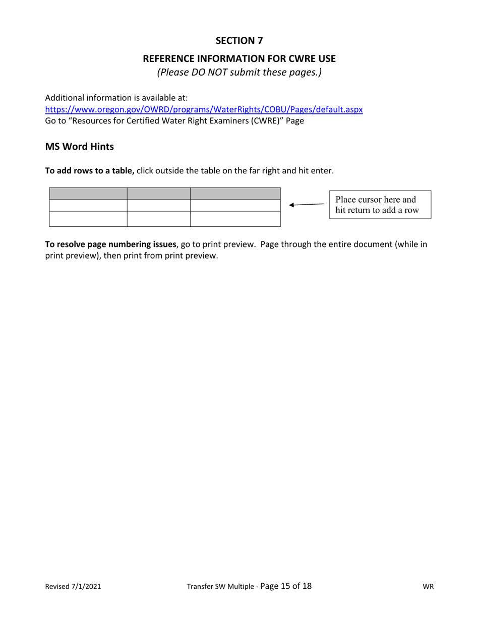 Claims of Beneficial Use for Transfer With Multiple Changes - Surface Water - Oregon, Page 15