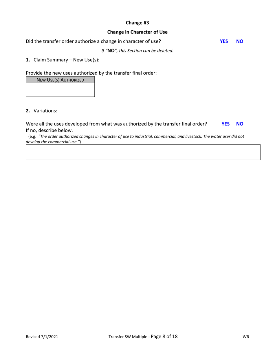 Claims of Beneficial Use for Transfer With Multiple Changes - Surface Water - Oregon, Page 8