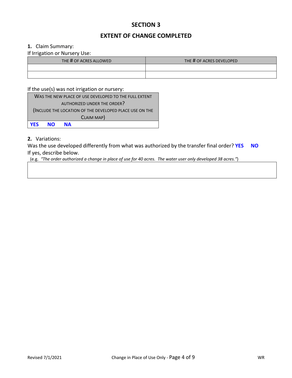 Claims of Beneficial Use for Transfers Place of Use Only - Oregon, Page 4