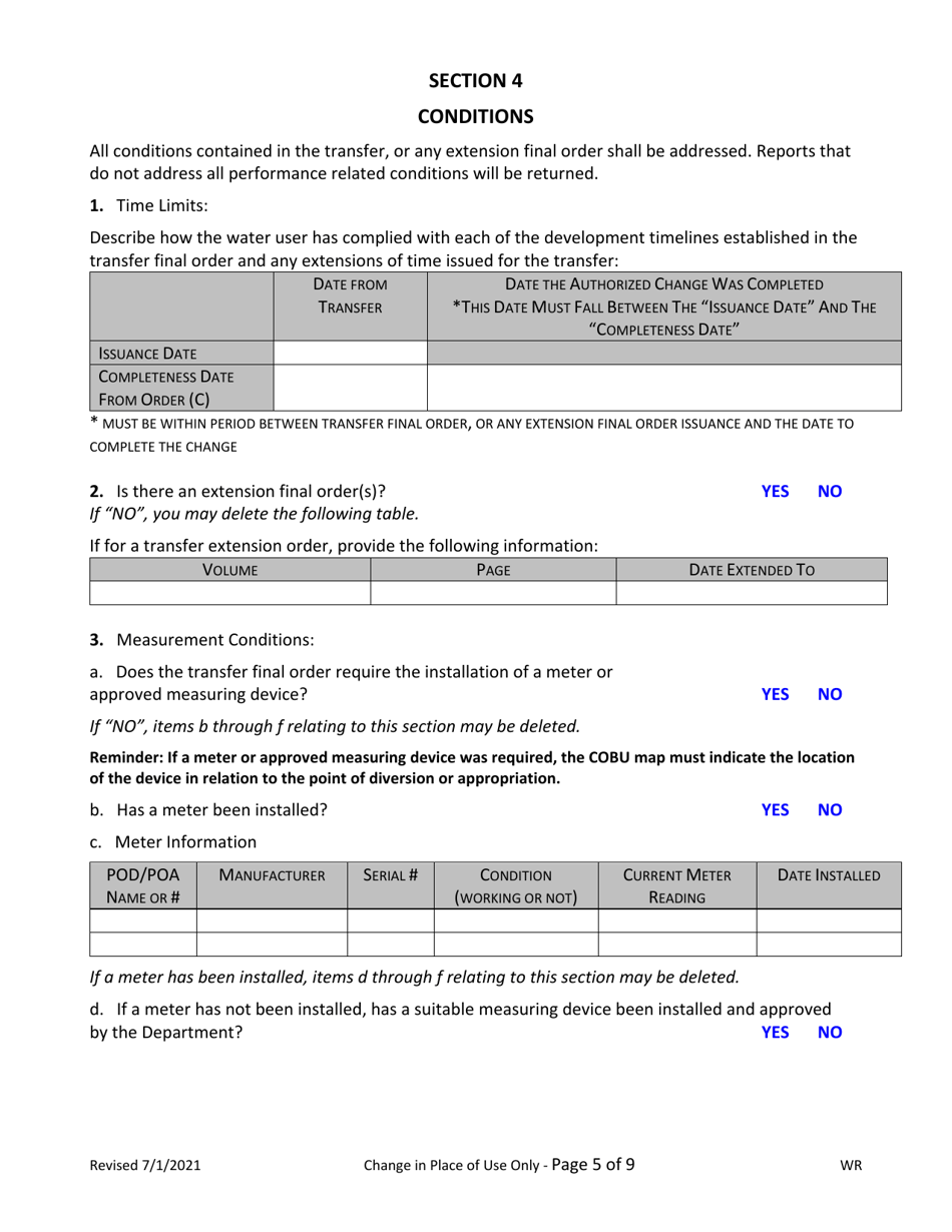 Claims of Beneficial Use for Transfers Place of Use Only - Oregon, Page 5