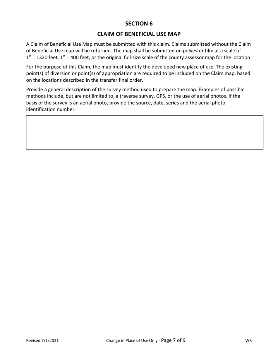 Claims of Beneficial Use for Transfers Place of Use Only - Oregon, Page 7