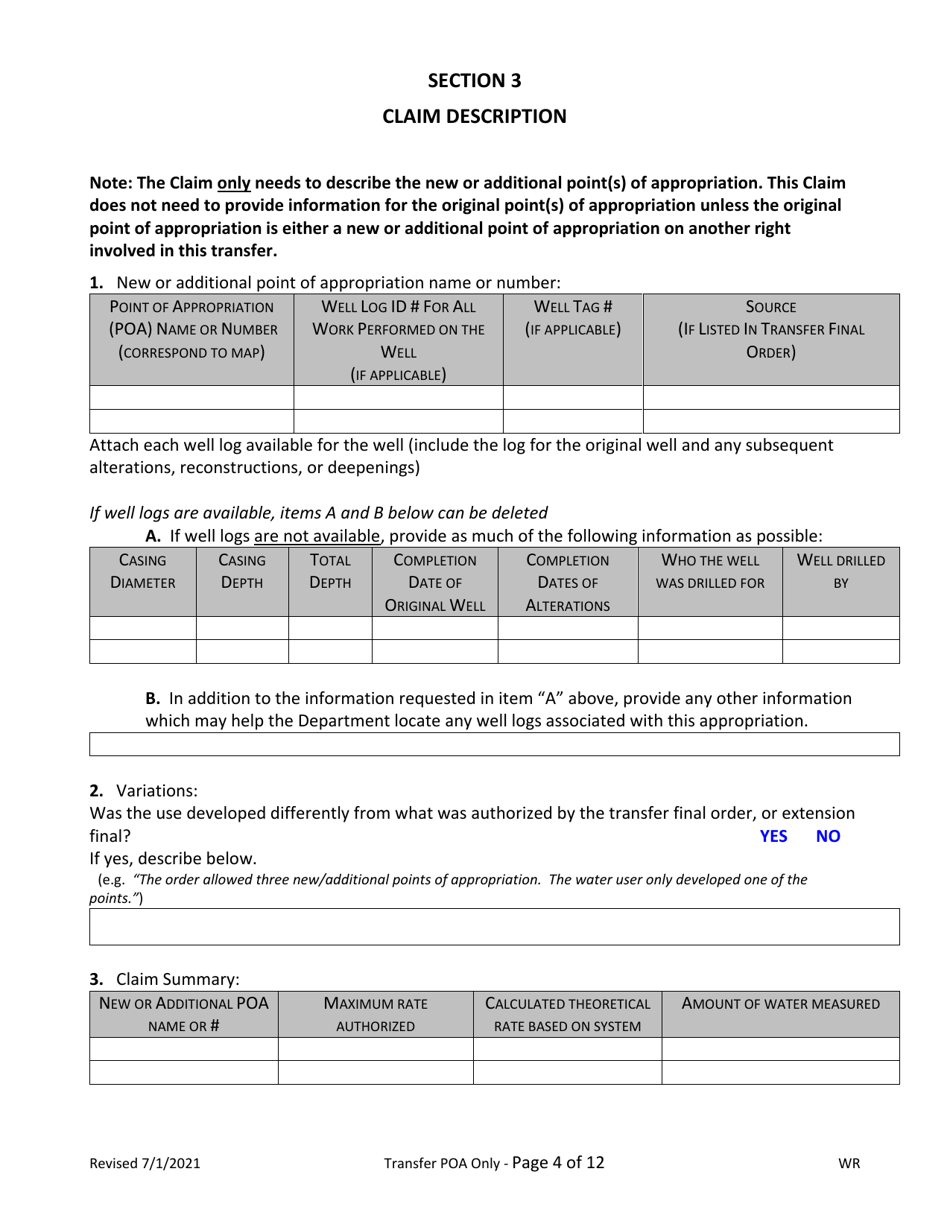 Claims of Beneficial Use for Transfers of New or Additional Poa Only (Groundwater) - Oregon, Page 4