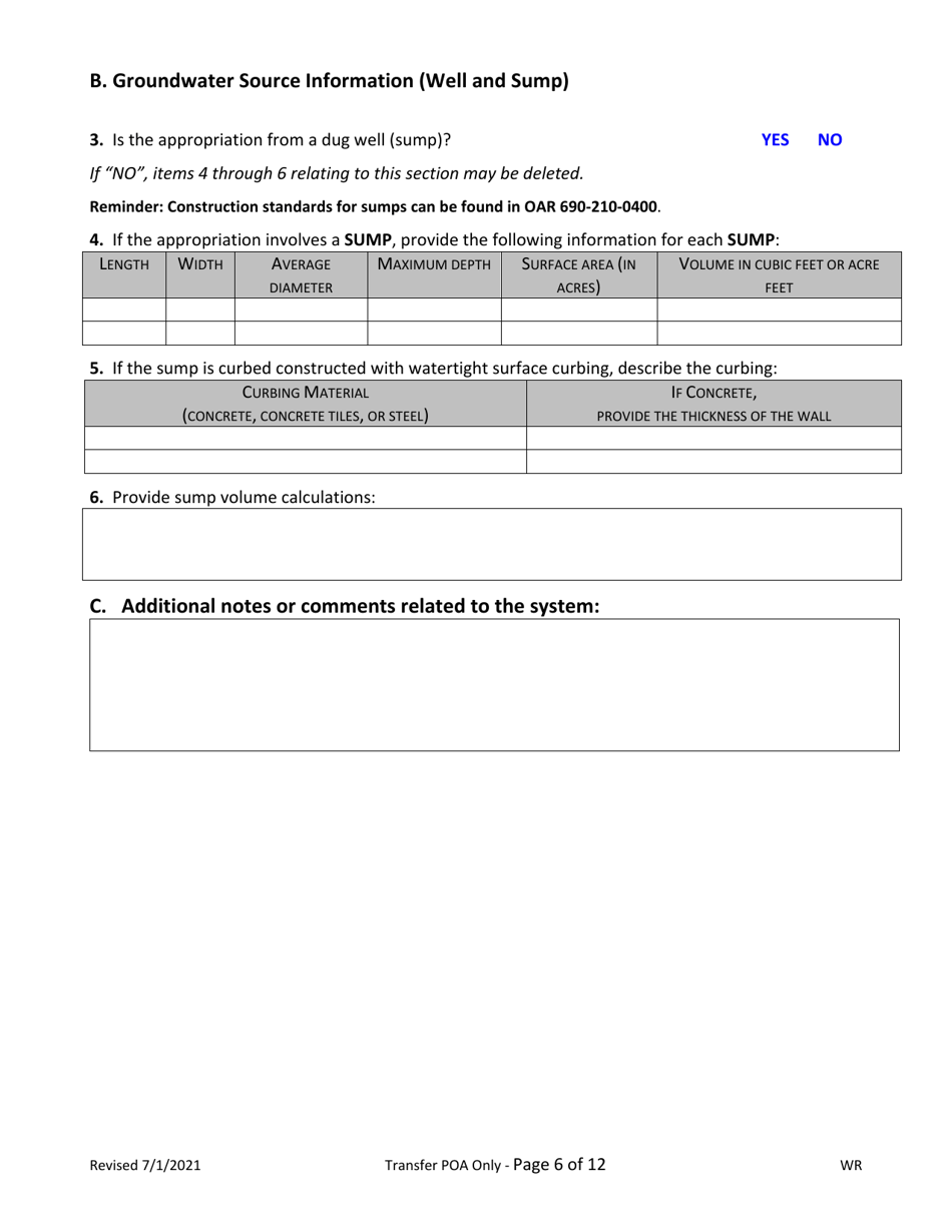 Claims of Beneficial Use for Transfers of New or Additional Poa Only (Groundwater) - Oregon, Page 6