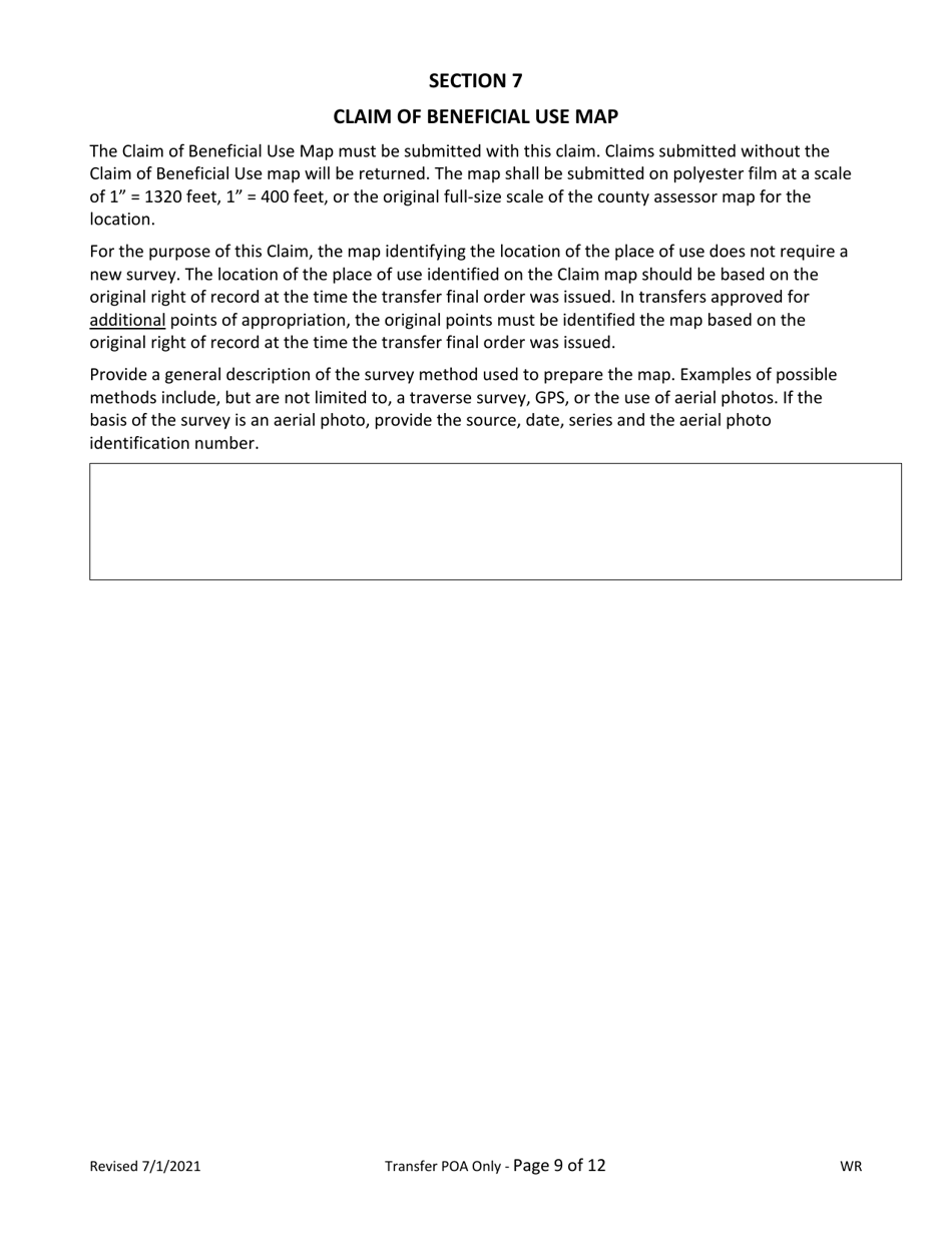 Claims of Beneficial Use for Transfers of New or Additional Poa Only (Groundwater) - Oregon, Page 9
