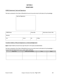 Claim of Beneficial Use for Transfers Changing Character of Use Only - Oregon, Page 3