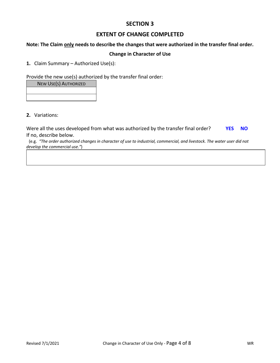 Claim of Beneficial Use for Transfers Changing Character of Use Only - Oregon, Page 4