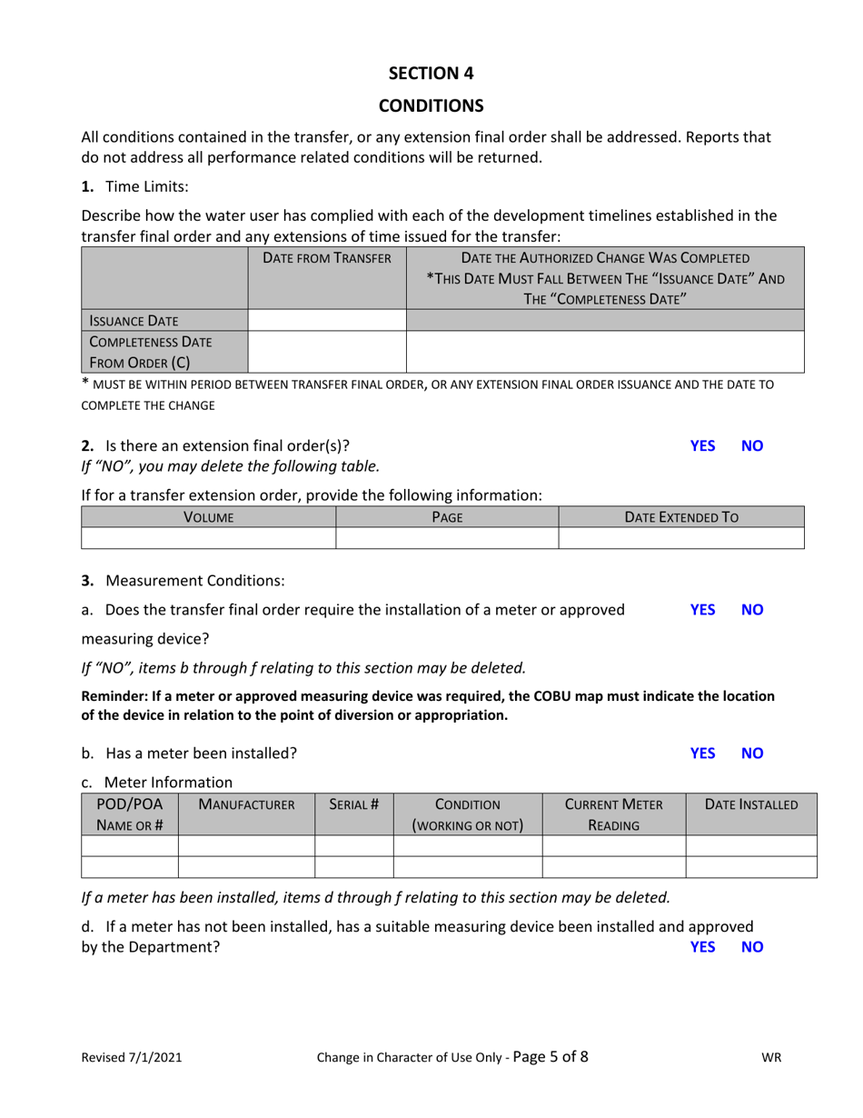 Claim of Beneficial Use for Transfers Changing Character of Use Only - Oregon, Page 5