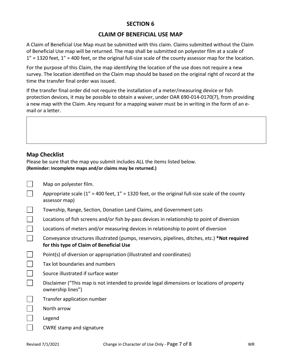 Claim of Beneficial Use for Transfers Changing Character of Use Only - Oregon, Page 7