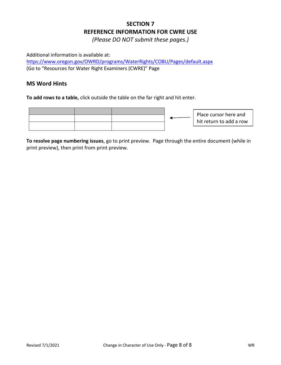 Claim of Beneficial Use for Transfers Changing Character of Use Only - Oregon, Page 8