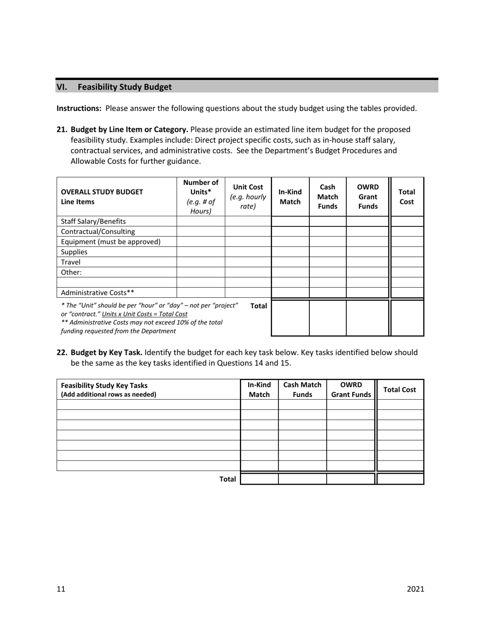 Feasibility Study Grants - Grant Application - Oregon, Page 11