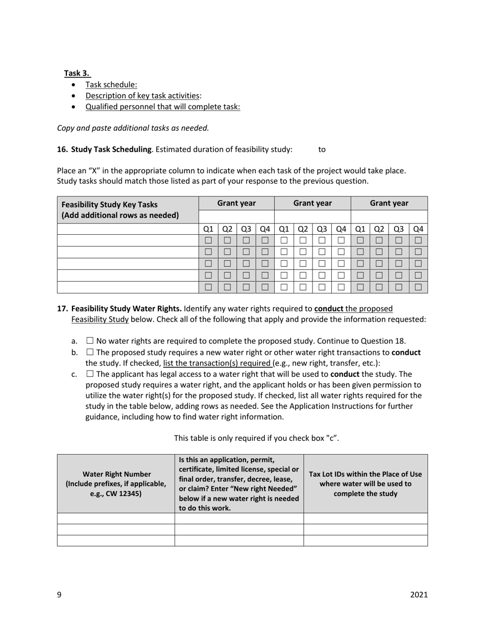 Feasibility Study Grants - Grant Application - Oregon, Page 9