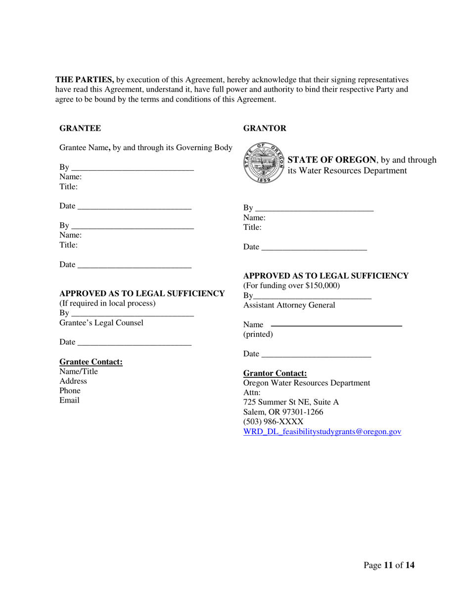 Feasibility Study Grants - Example Grant Agreement - Oregon, Page 11