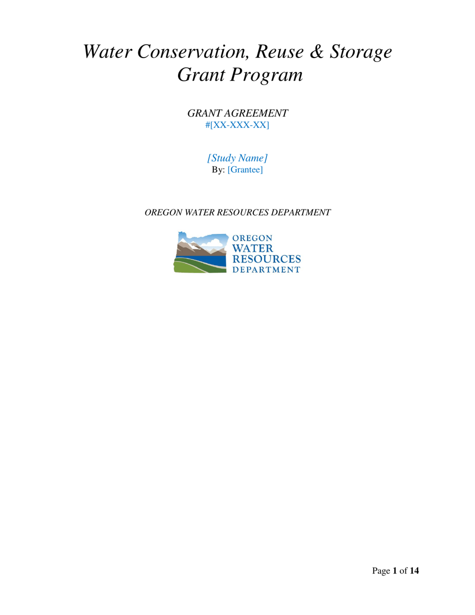 Feasibility Study Grants - Example Grant Agreement - Oregon, Page 1