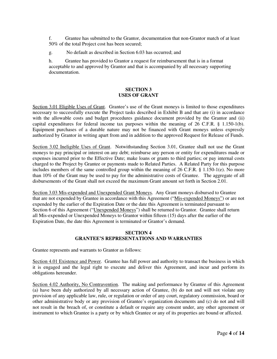 Feasibility Study Grants - Example Grant Agreement - Oregon, Page 4