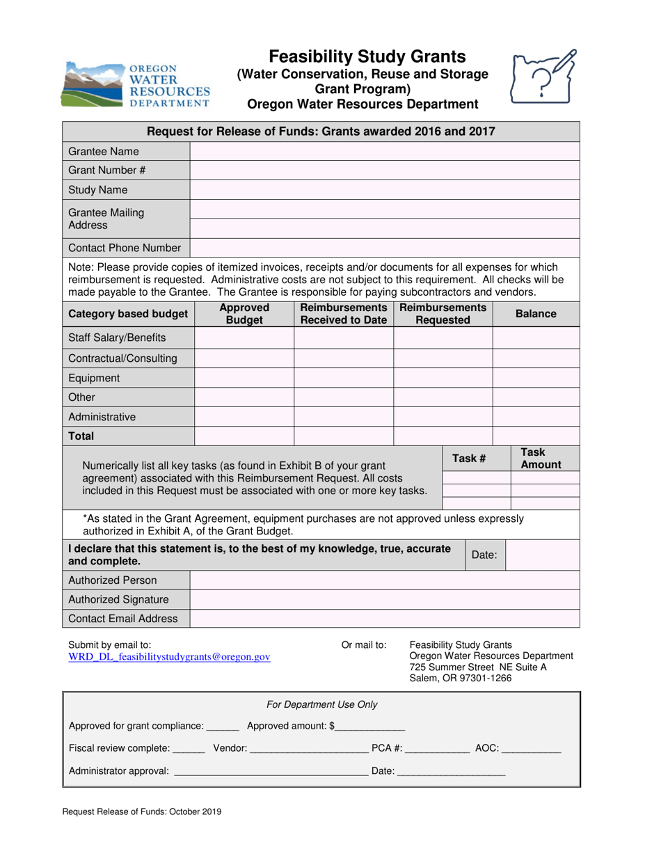 Feasibility Study Grants - Request for Release of Funds: Grants Awarded 2016 and 2017 - Oregon, Page 1