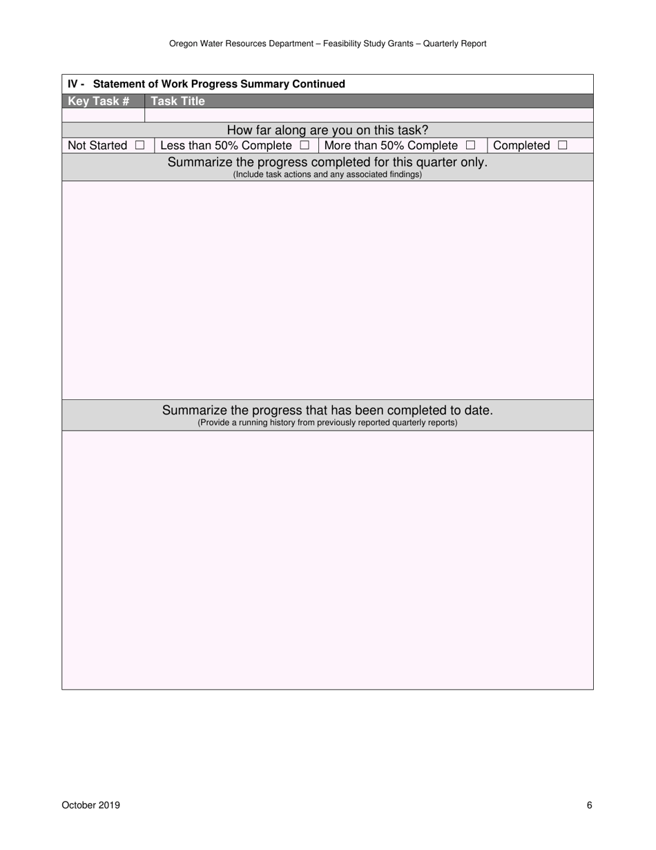 Feasibility Study Grants - Quarterly Report: Grants Awarded 2019 and 2020 - Oregon, Page 6