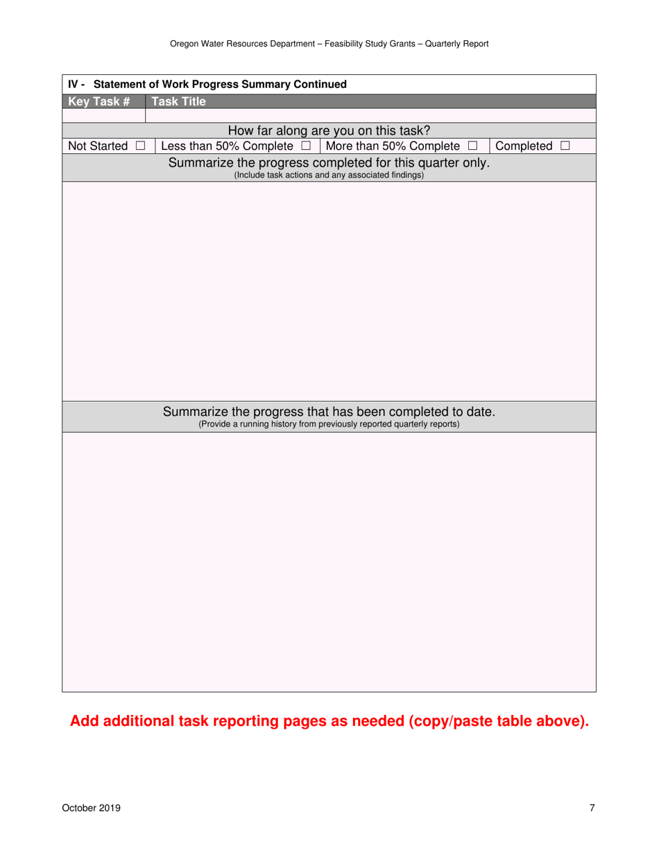 Feasibility Study Grants - Quarterly Report: Grants Awarded 2019 and 2020 - Oregon, Page 7