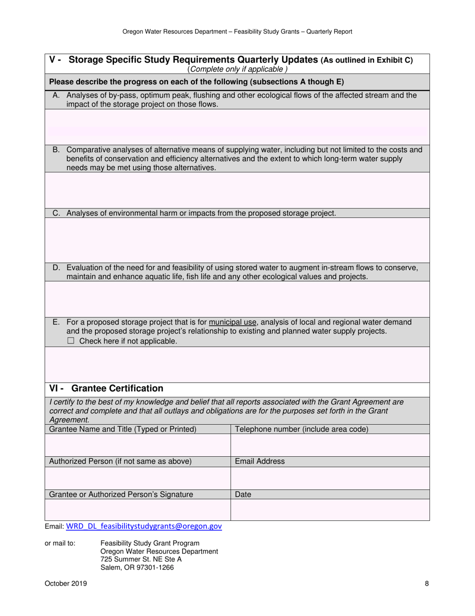 Feasibility Study Grants - Quarterly Report: Grants Awarded 2019 and 2020 - Oregon, Page 8
