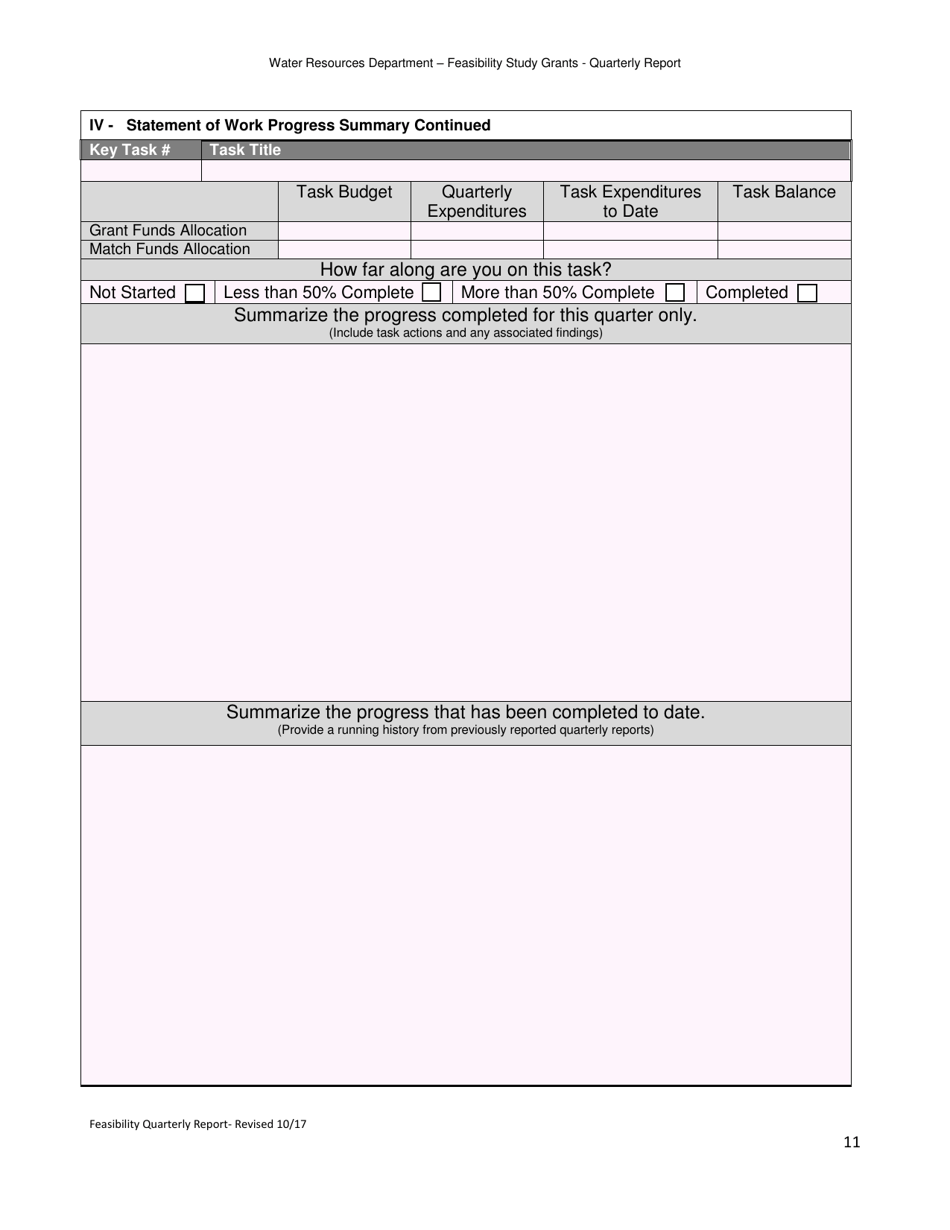 Feasibility Study Grants - Quarterly Report Form - Oregon, Page 11