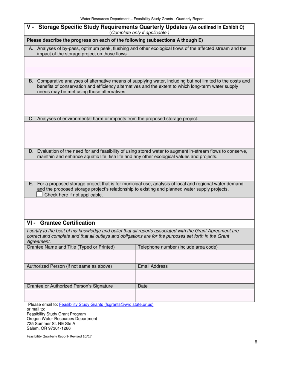 Feasibility Study Grants - Quarterly Report Form - Oregon, Page 8