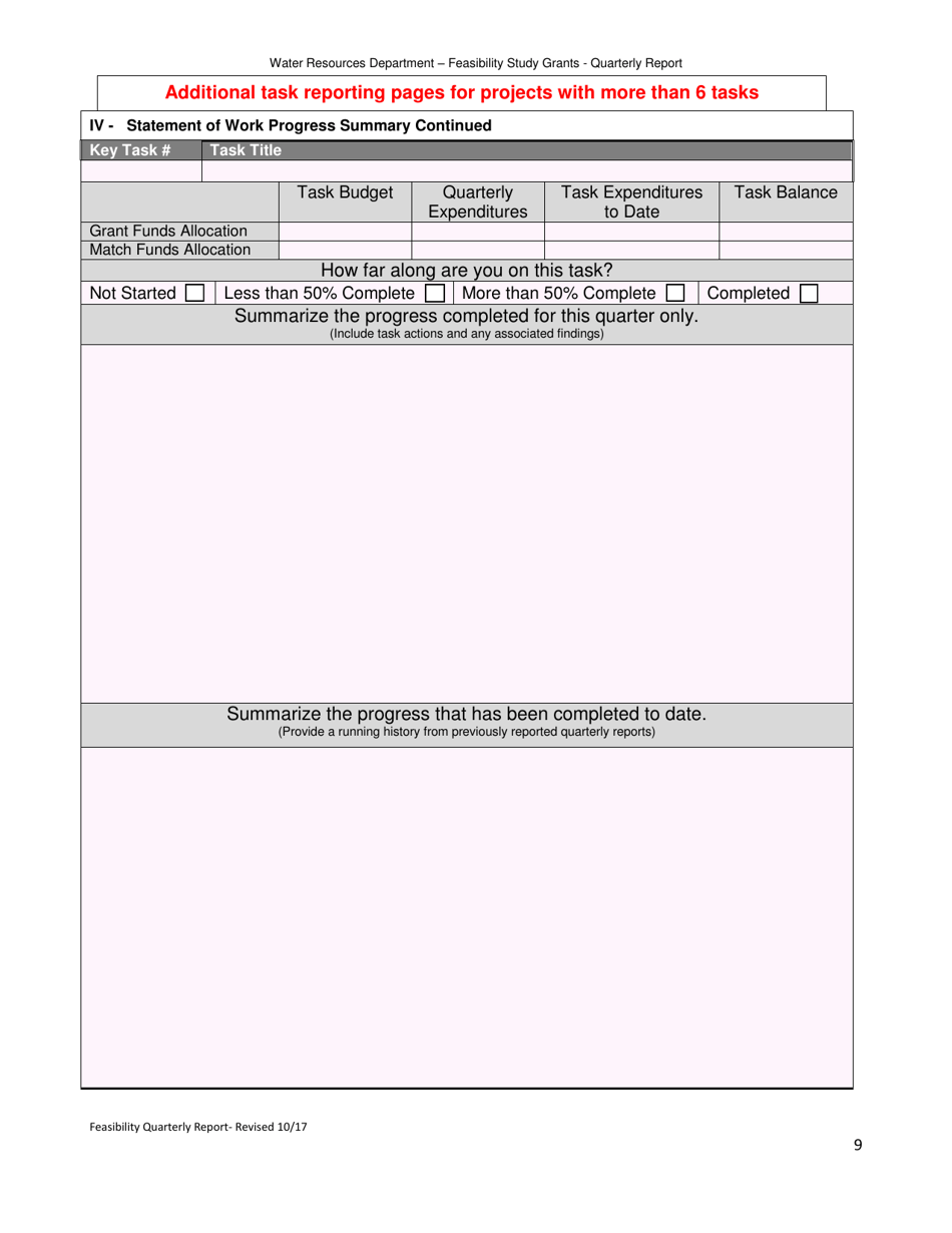 Feasibility Study Grants - Quarterly Report Form - Oregon, Page 9