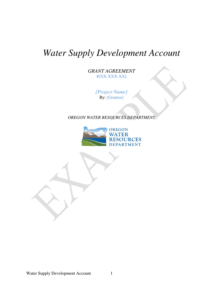 Water Supply Development Account Grant Agreement - Example - Oregon, Page 1