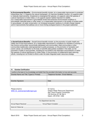 Water Project Grants and Loans - Post Completion Annual Report Form - Oregon, Page 2