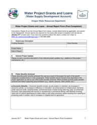 Document preview: Water Project Grants and Loans - Post Completion Annual Report Form - Oregon