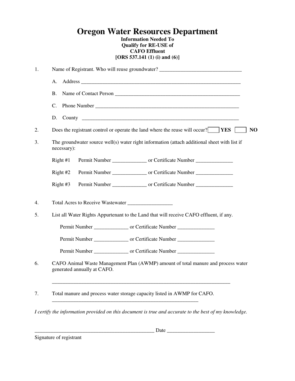 Registration for Reuse of Cafo Effluent - Oregon, Page 1