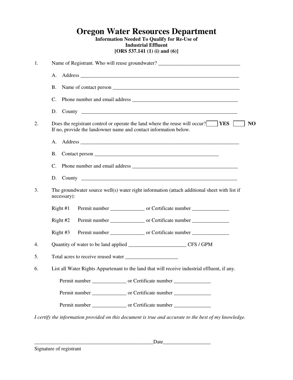 Oregon Registration for Reuse of Industrial Effluent - Fill Out, Sign ...