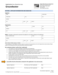 Application for a Permit to Use Groundwater - Oregon