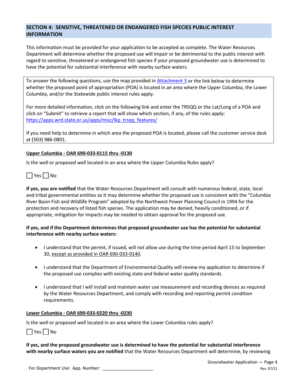 Application for a Permit to Use Groundwater - Oregon, Page 4
