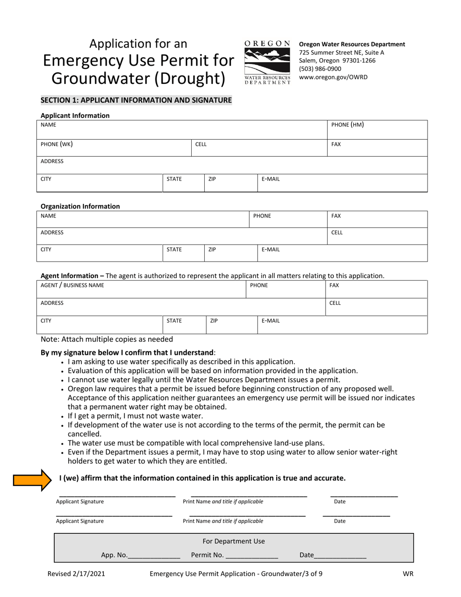 Application for an Emergency Use Permit for Groundwater (Drought) - Oregon, Page 3