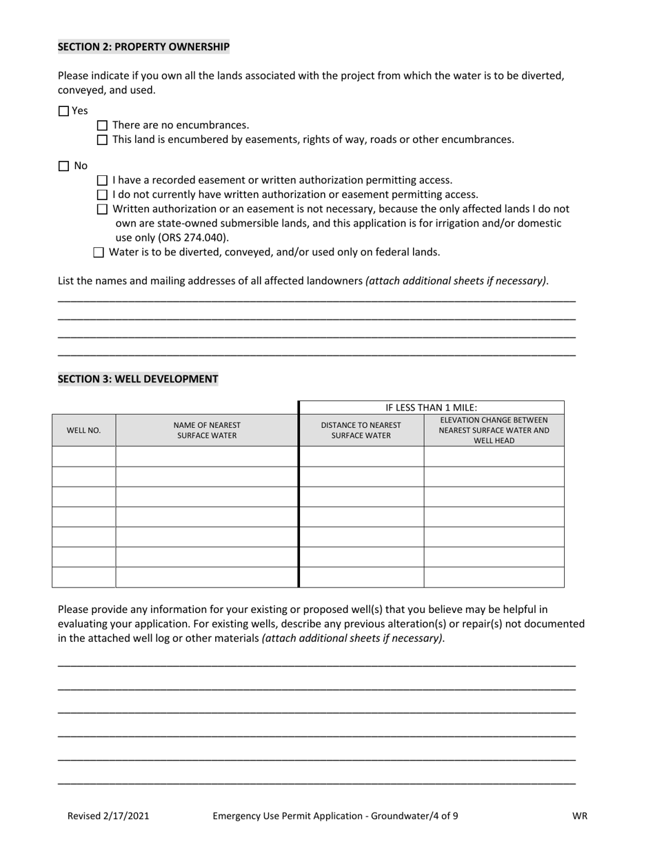 Oregon Application for an Emergency Use Permit for Groundwater (Drought ...