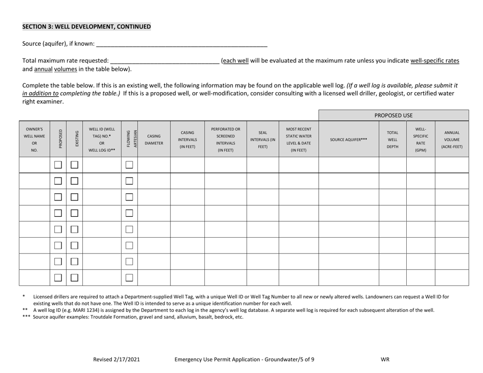 Application for an Emergency Use Permit for Groundwater (Drought) - Oregon, Page 5