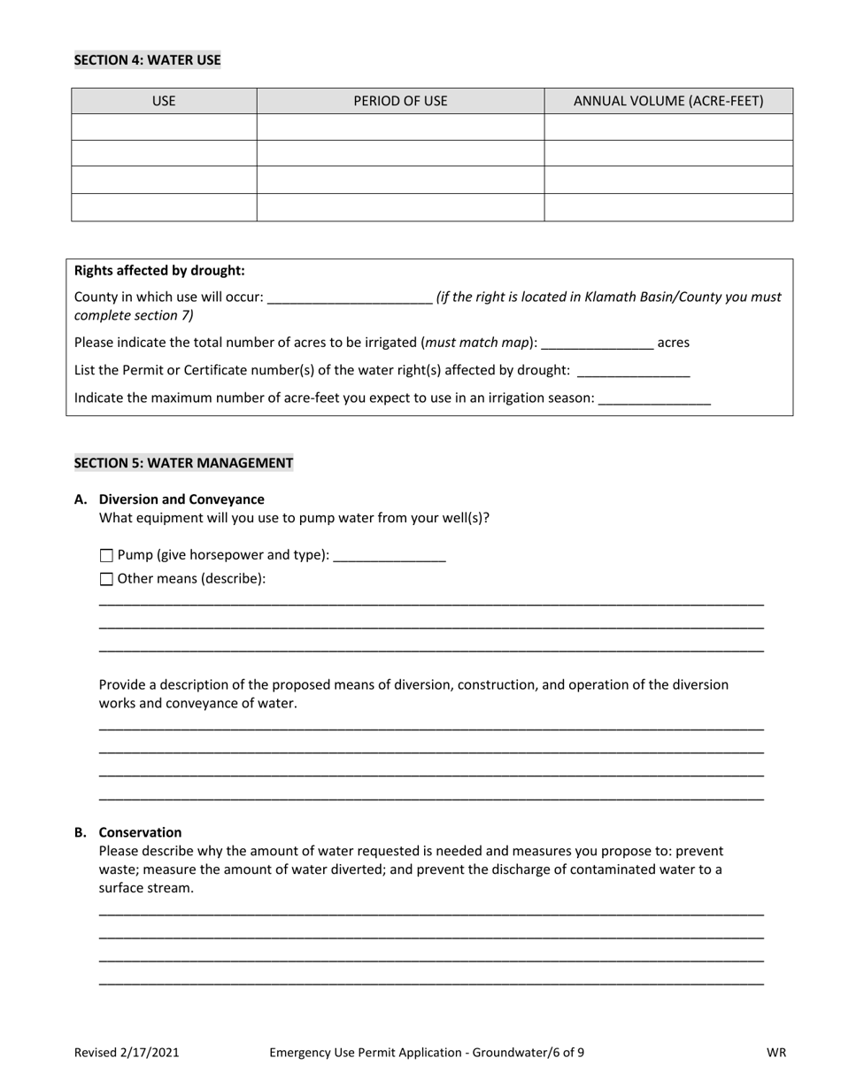 Application for an Emergency Use Permit for Groundwater (Drought) - Oregon, Page 6