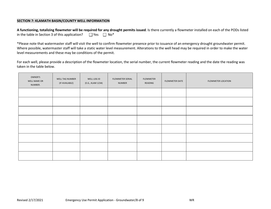 Application for an Emergency Use Permit for Groundwater (Drought) - Oregon, Page 8