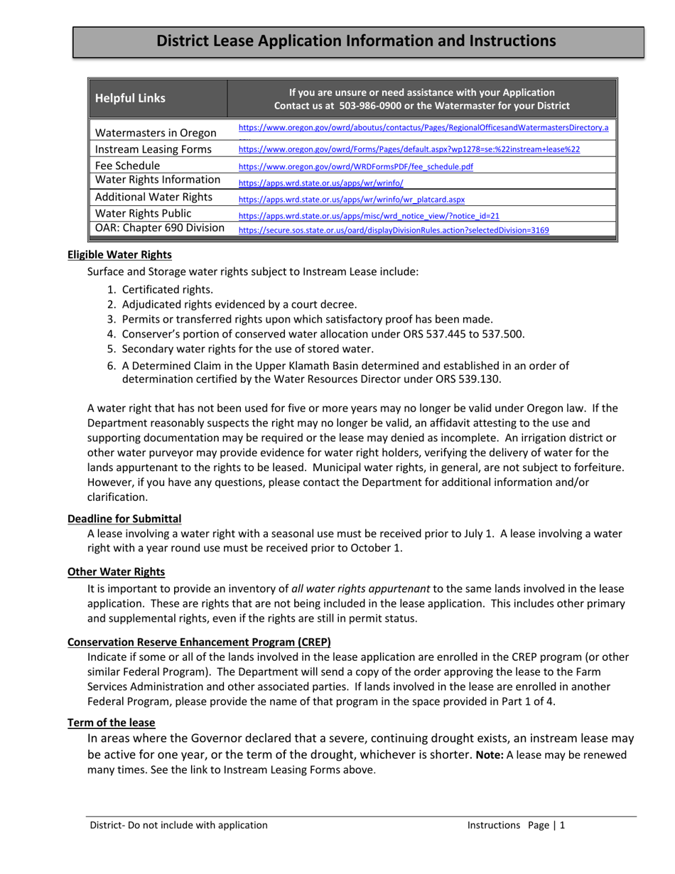 Application for Drought District Instream Lease - Oregon, Page 5