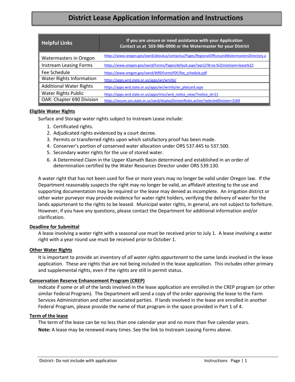Application for District Instream Lease - Oregon, Page 6