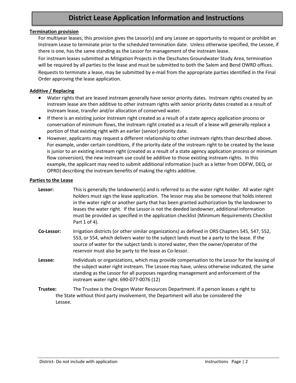 Application for District Instream Lease - Oregon, Page 7