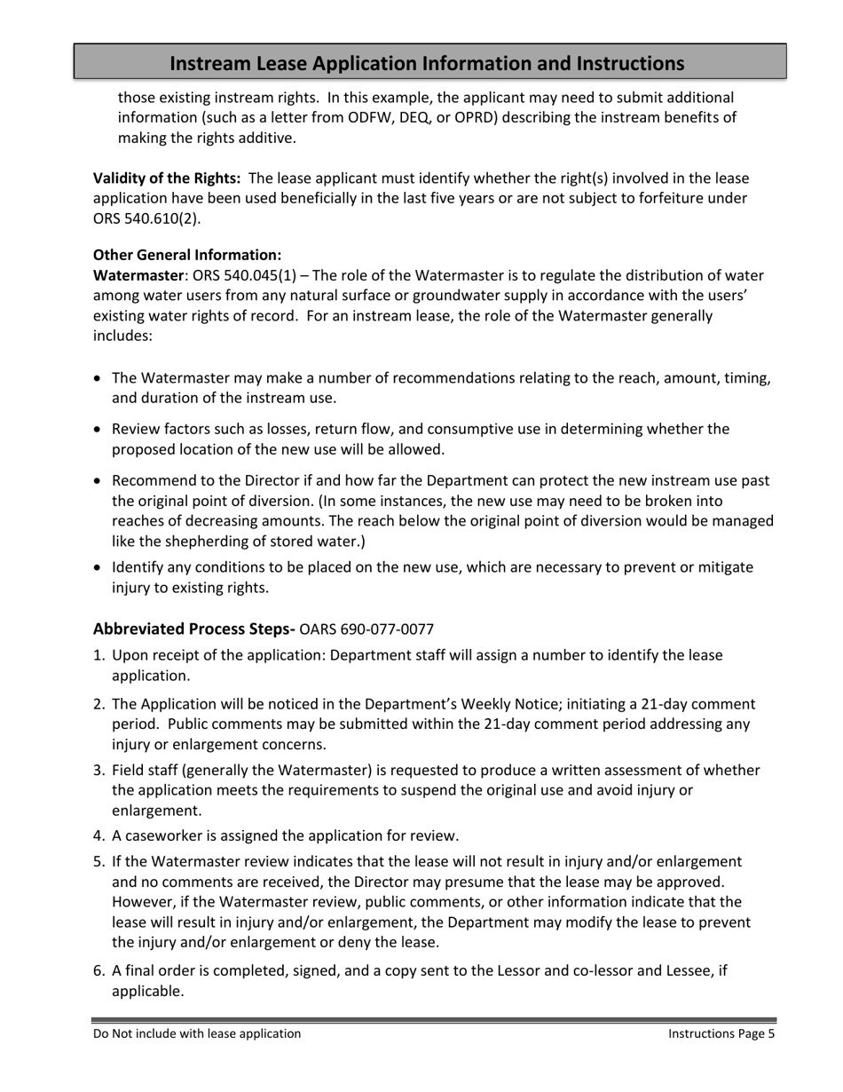Application for Drought Instream Lease - Oregon, Page 11
