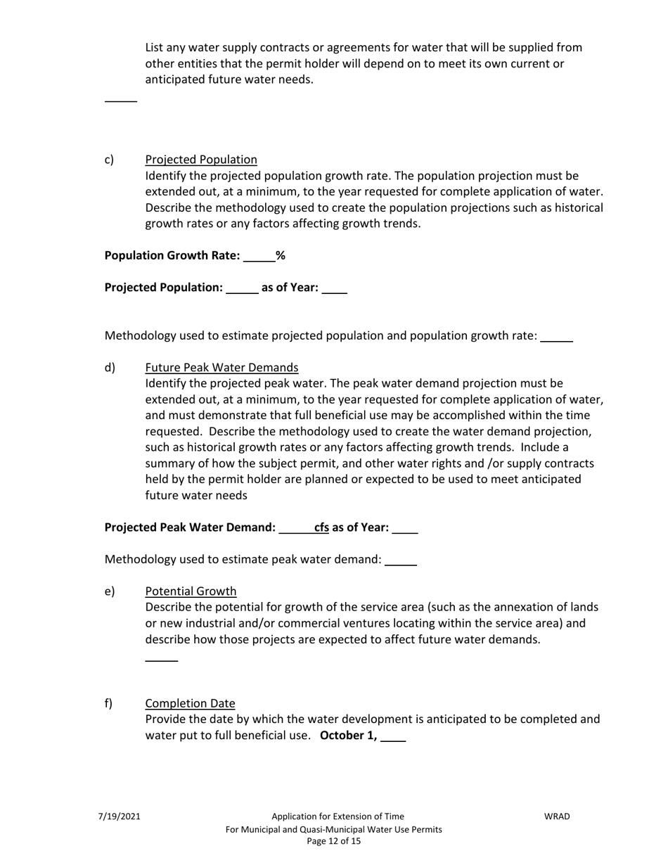 Application for Extension of Time for Municipal and Quasi-Municipal Water Use Permits - Oregon, Page 12