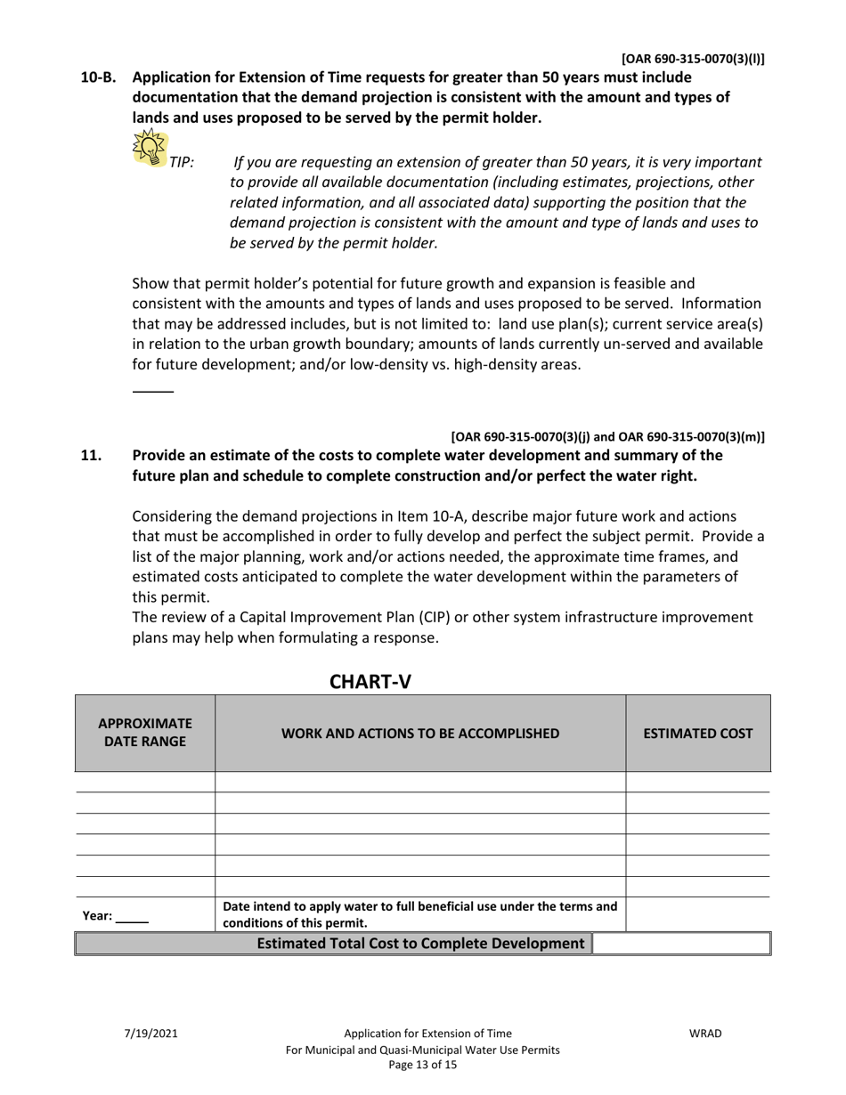 Application for Extension of Time for Municipal and Quasi-Municipal Water Use Permits - Oregon, Page 13
